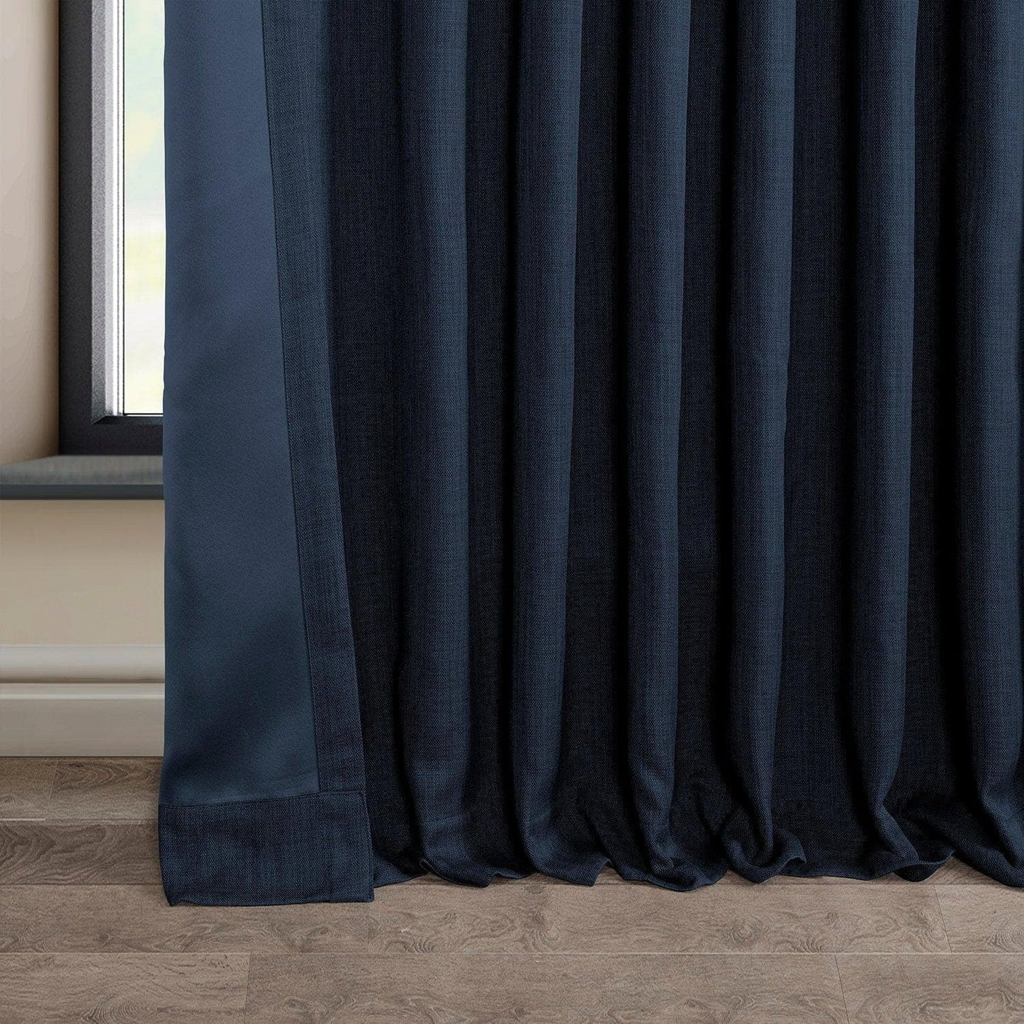 Nightfall Navy Extra Wide Textured Faux Linen Room Darkening Curtain - HalfPriceDrapes.com