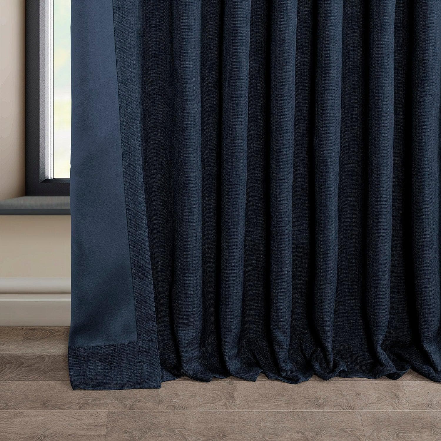 Nightfall Navy Extra Wide Textured Faux Linen Room Darkening Curtain - HalfPriceDrapes.com