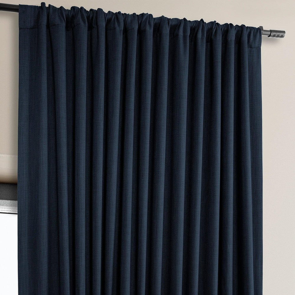 Nightfall Navy Extra Wide Textured Faux Linen Room Darkening Curtain - HalfPriceDrapes.com