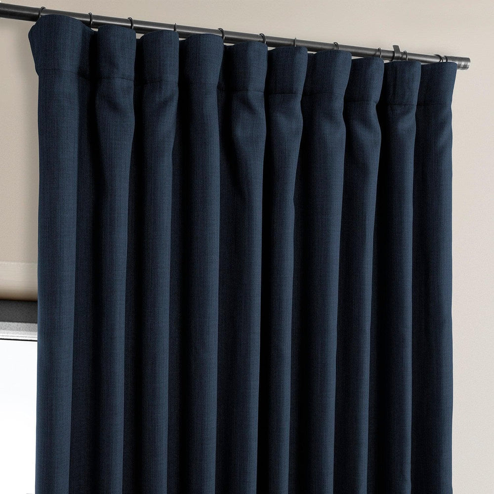 Nightfall Navy Extra Wide Textured Faux Linen Room Darkening Curtain - HalfPriceDrapes.com