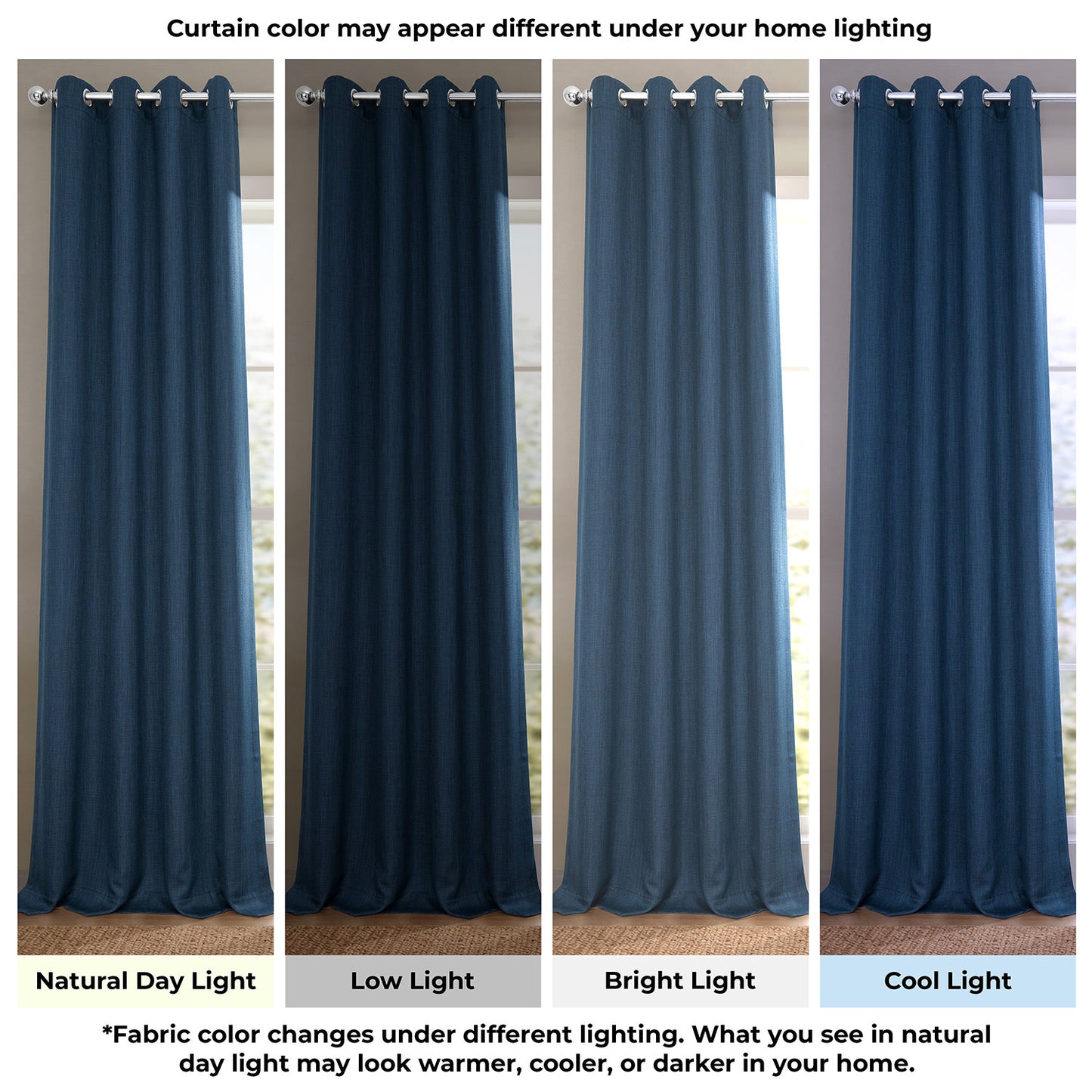 Nightfall Navy Grommet Textured Faux Linen Room Darkening Curtain