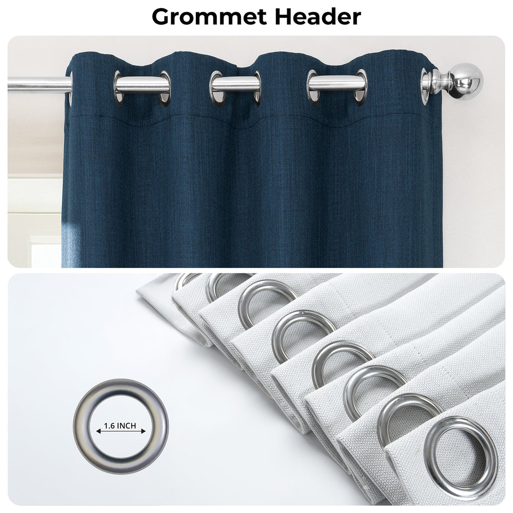 Nightfall Navy Grommet Textured Faux Linen Room Darkening Curtain
