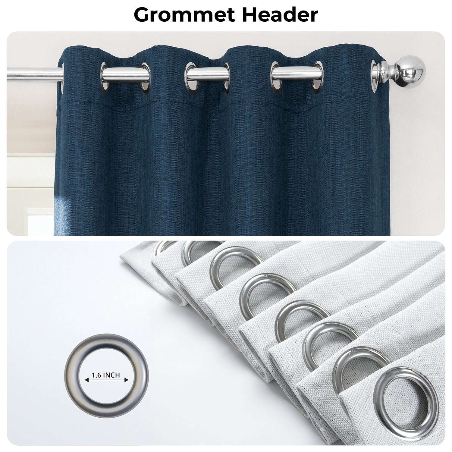 Nightfall Navy Grommet Textured Faux Linen Room Darkening Curtain