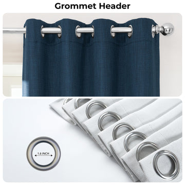 Nightfall Navy Grommet Textured Faux Linen Room Darkening Curtain