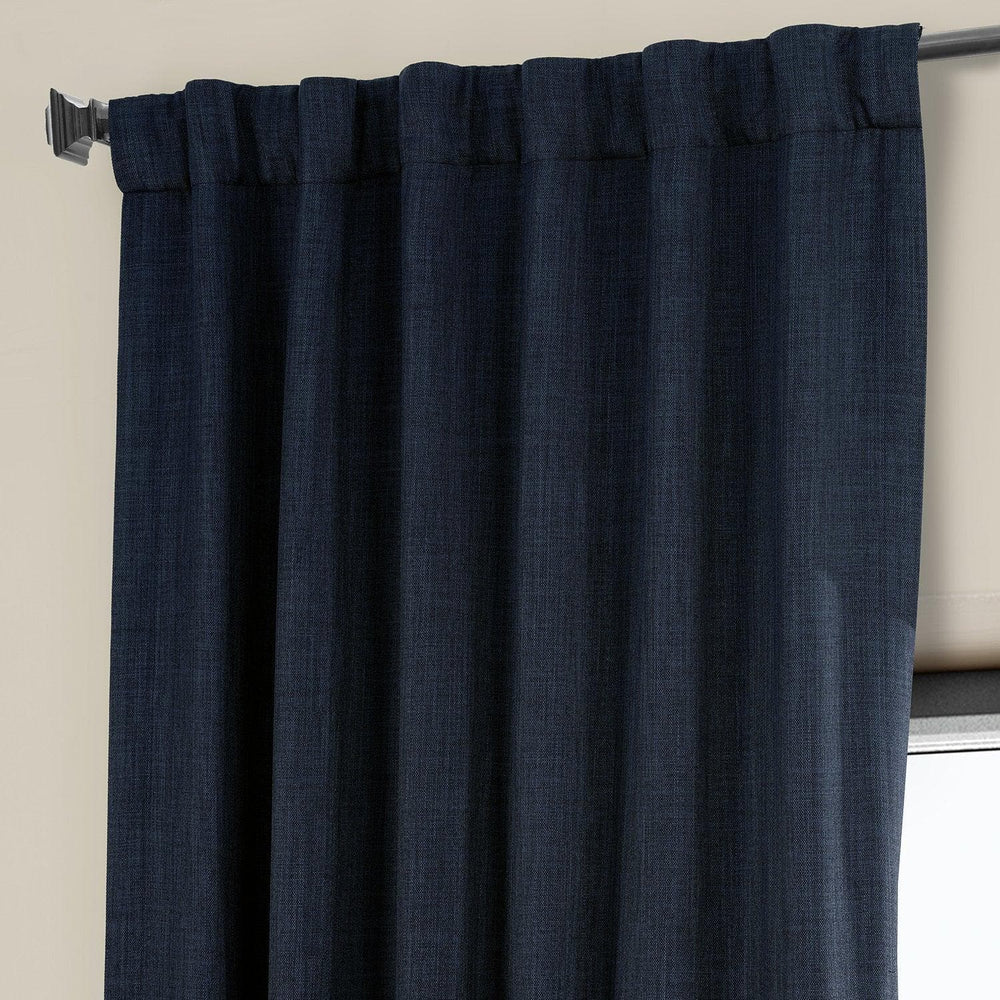 Nightfall Navy Textured Faux Linen Room Darkening Curtain - HalfPriceDrapes.com
