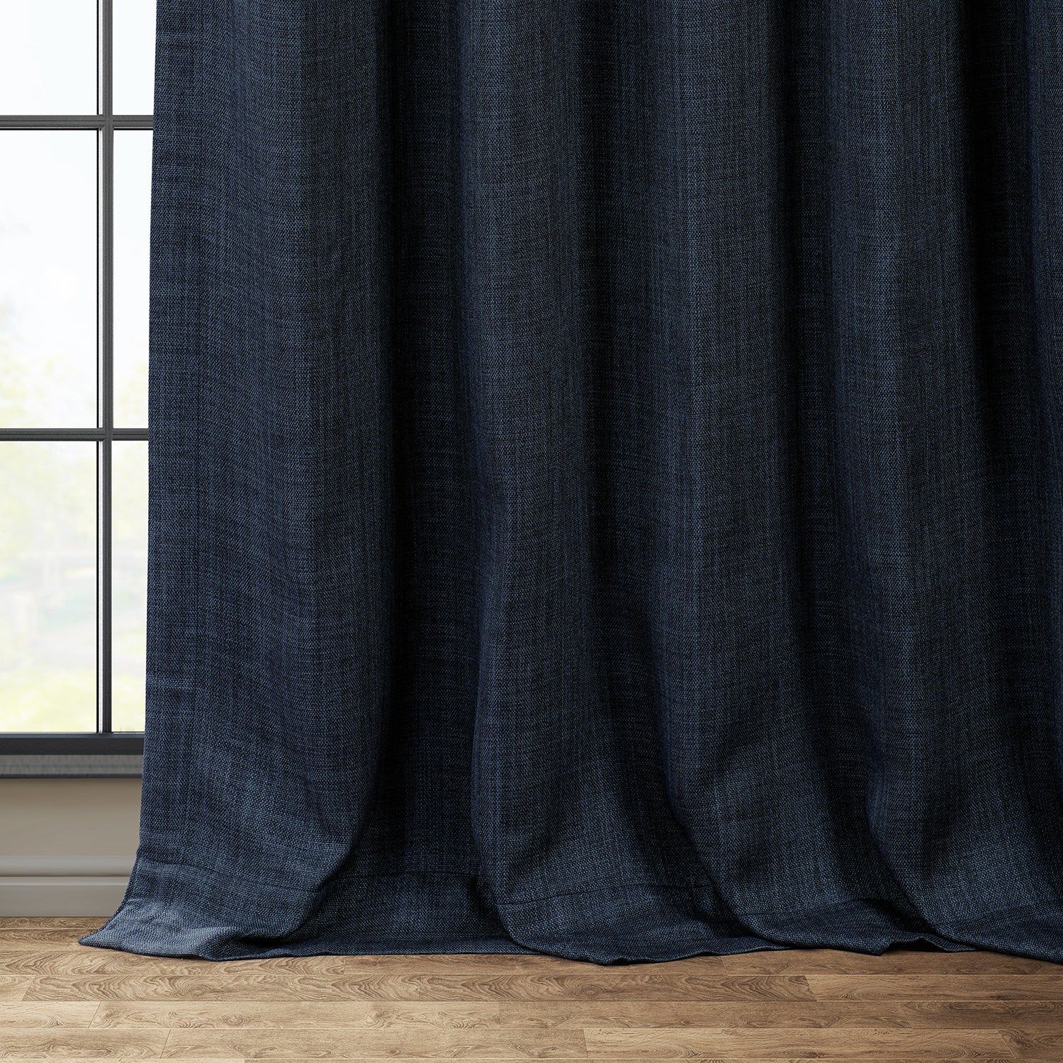 Nightfall Navy Textured Faux Linen Custom Curtain