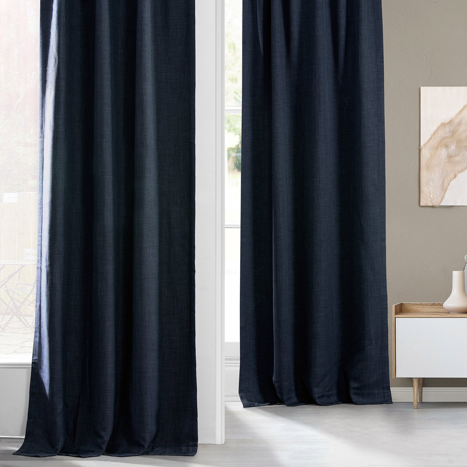 Nightfall Navy Textured Faux Linen Custom Curtain