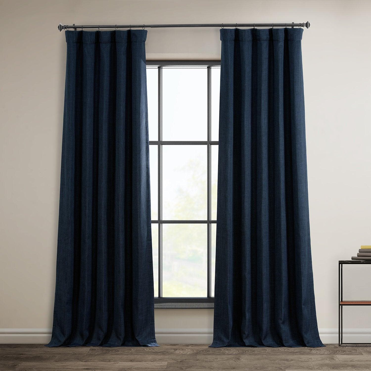 Nightfall Navy Textured Faux Linen Room Darkening Curtain - HalfPriceDrapes.com