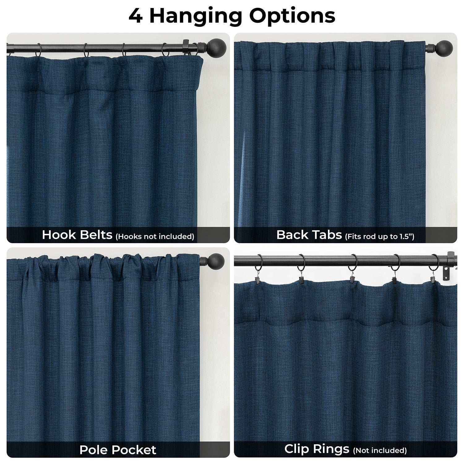 Nightfall Navy Textured Faux Linen Room Darkening Curtain