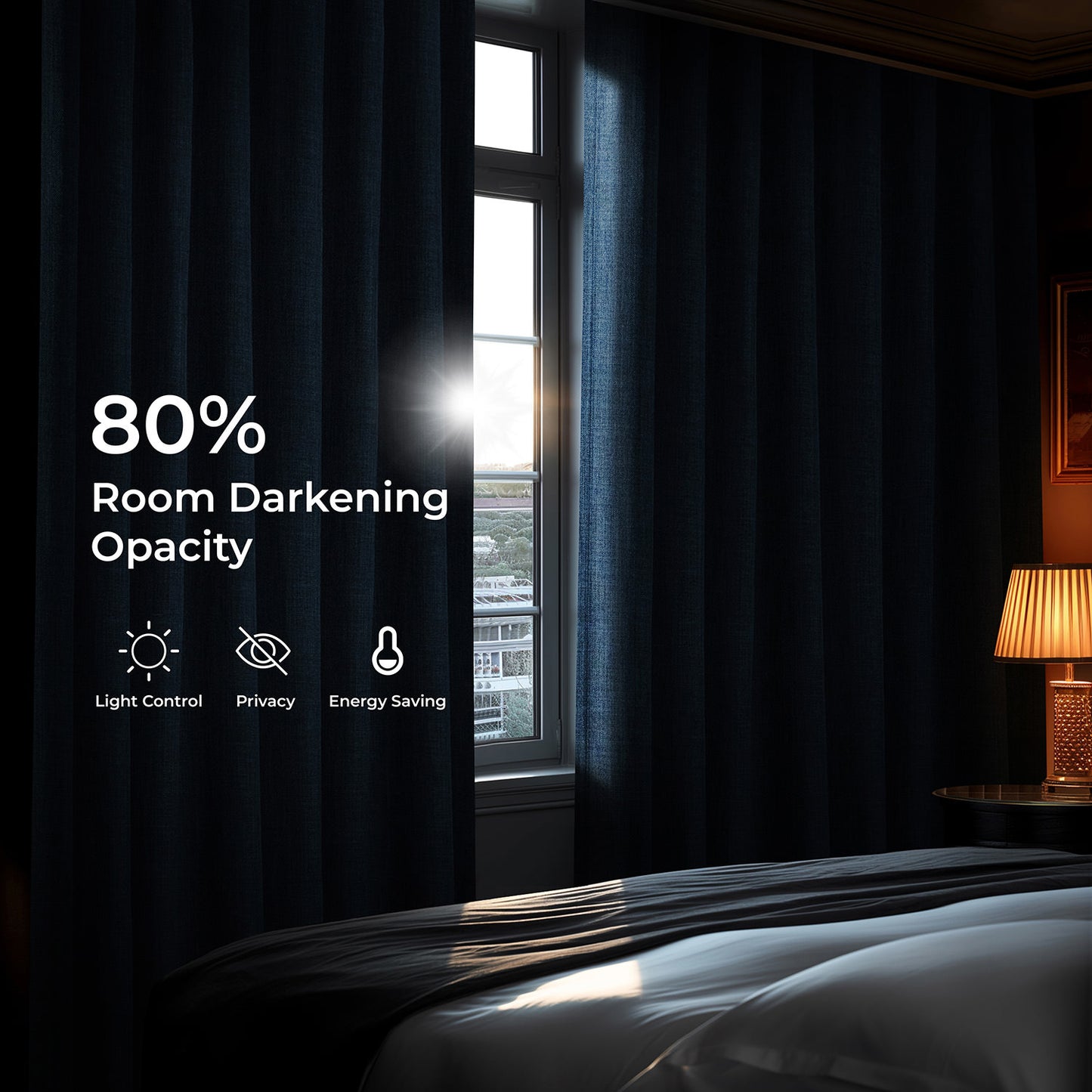 Nightfall Navy Textured Faux Linen Room Darkening Curtain