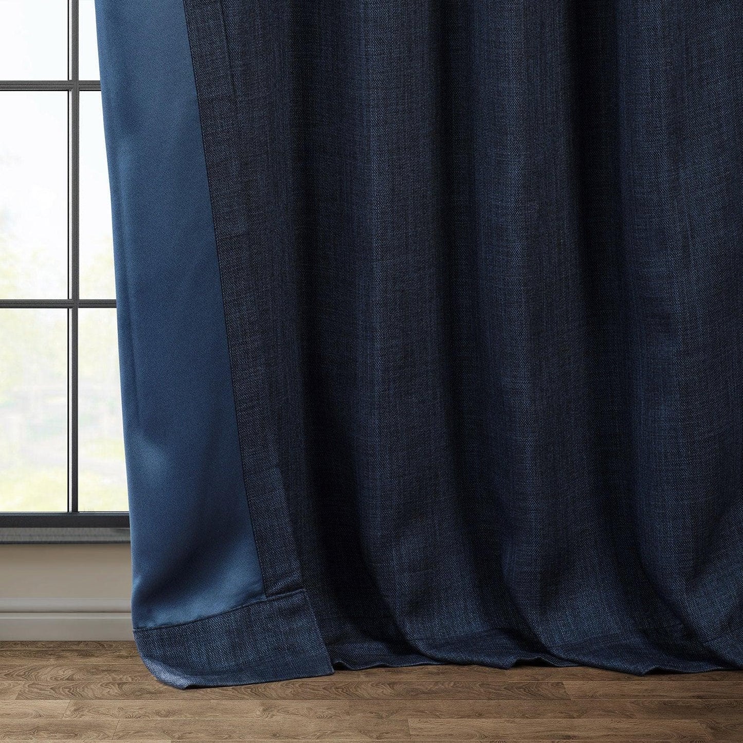 Nightfall Navy Textured Faux Linen Room Darkening Curtain - HalfPriceDrapes.com