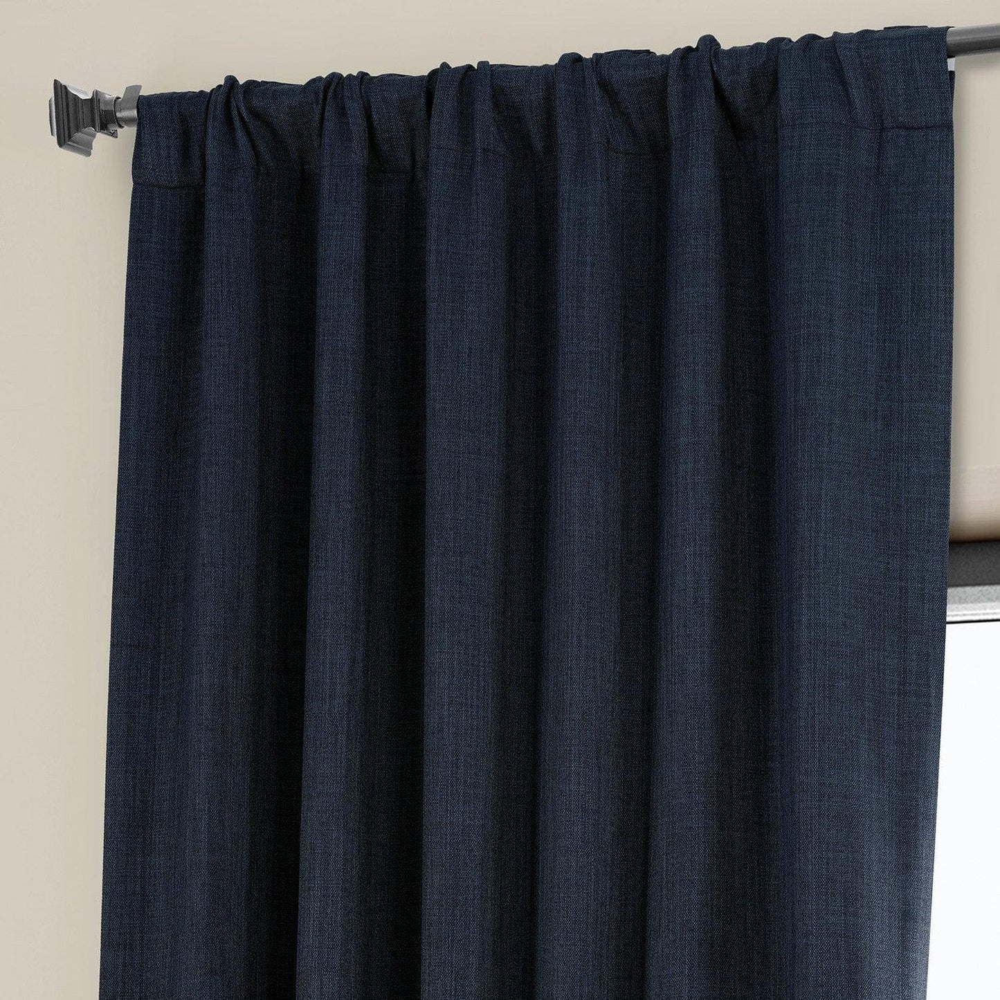 Nightfall Navy Textured Faux Linen Room Darkening Curtain - HalfPriceDrapes.com