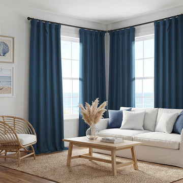 Nightfall Navy Textured Faux Linen Custom Curtain