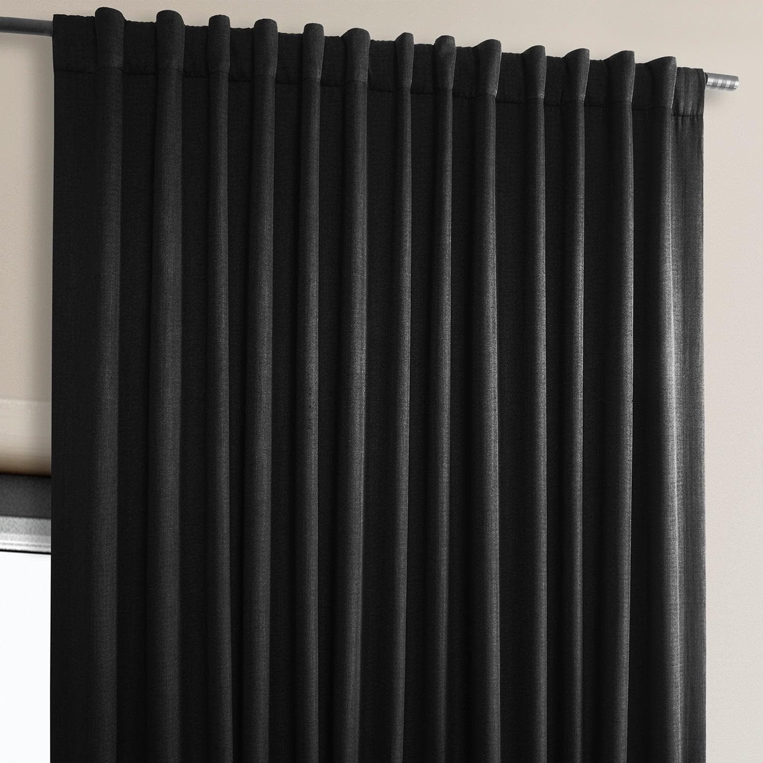 Essential Black Extra Wide Textured Faux Linen Room Darkening Curtain - HalfPriceDrapes.com