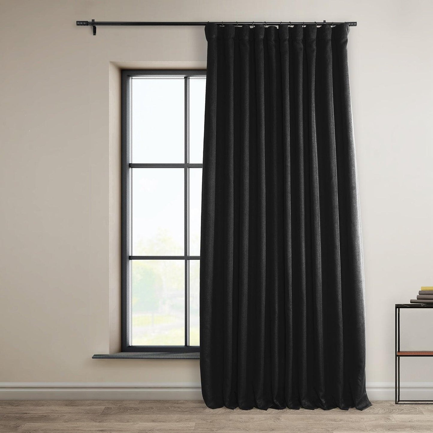 Essential Black Extra Wide Textured Faux Linen Room Darkening Curtain - HalfPriceDrapes.com