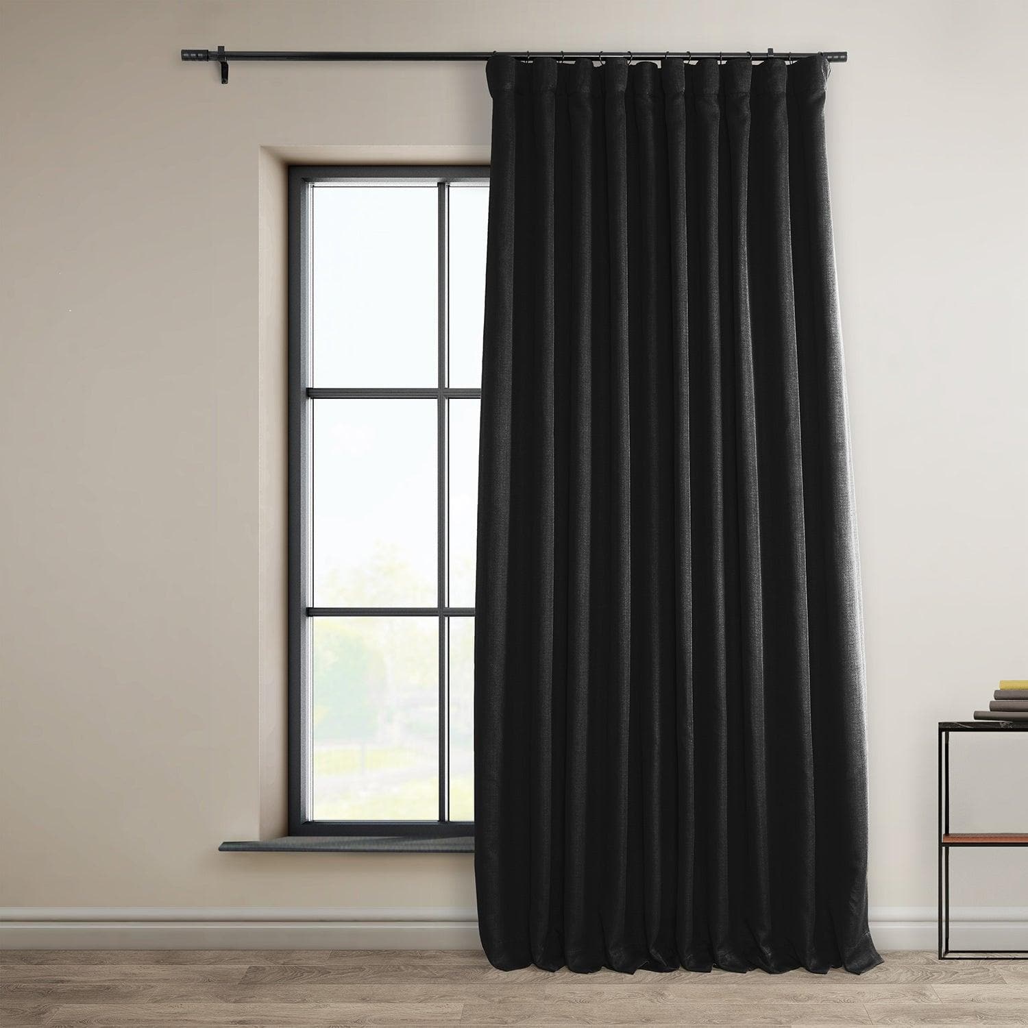 Essential Black Extra Wide Textured Faux Linen Room Darkening Curtain - HalfPriceDrapes.com