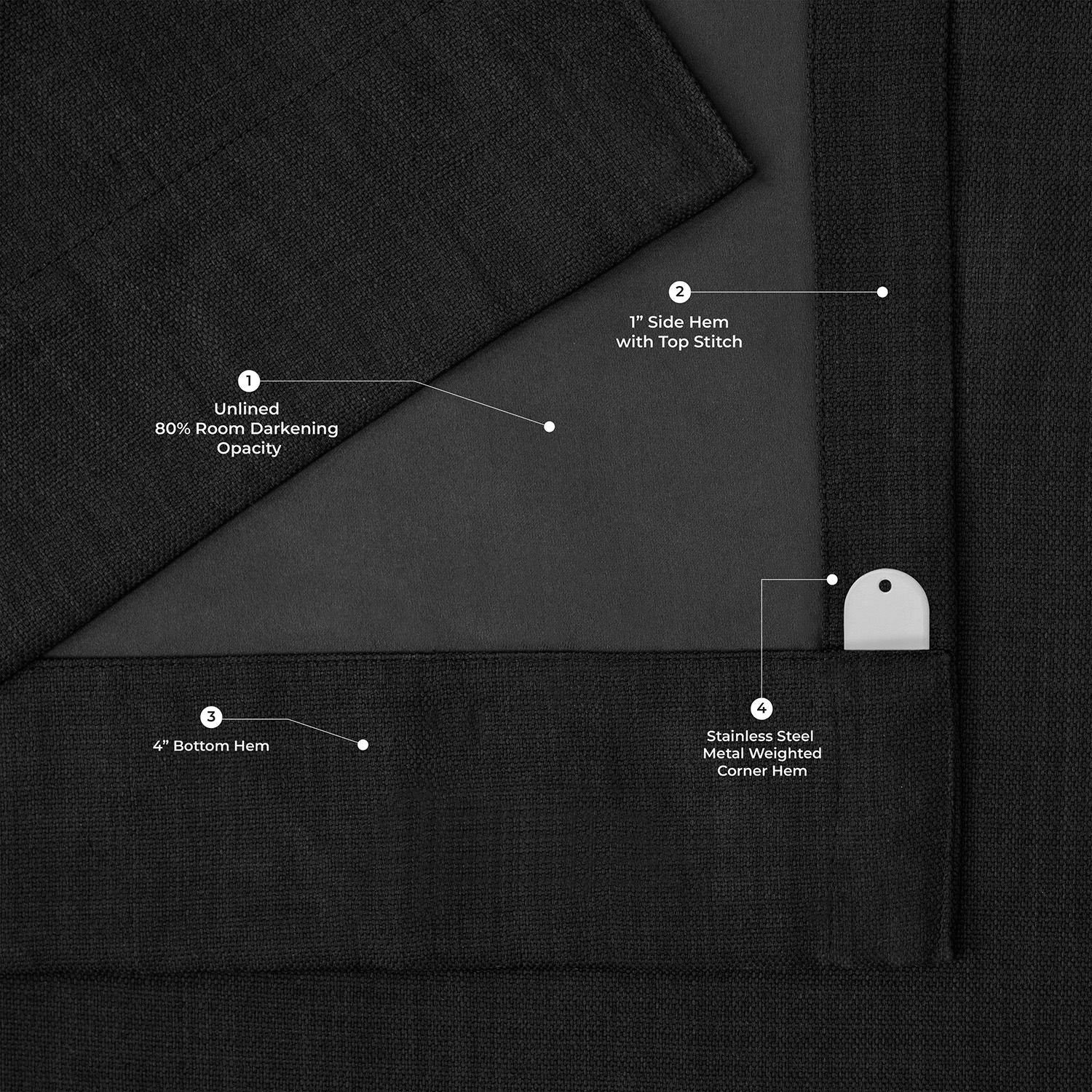 Essential Black Extra Wide Textured Faux Linen Room Darkening Curtain