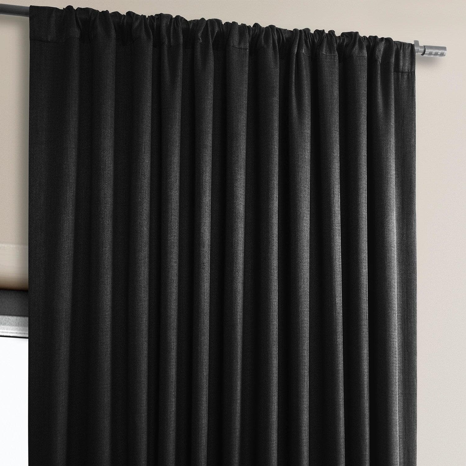 Essential Black Extra Wide Textured Faux Linen Room Darkening Curtain - HalfPriceDrapes.com