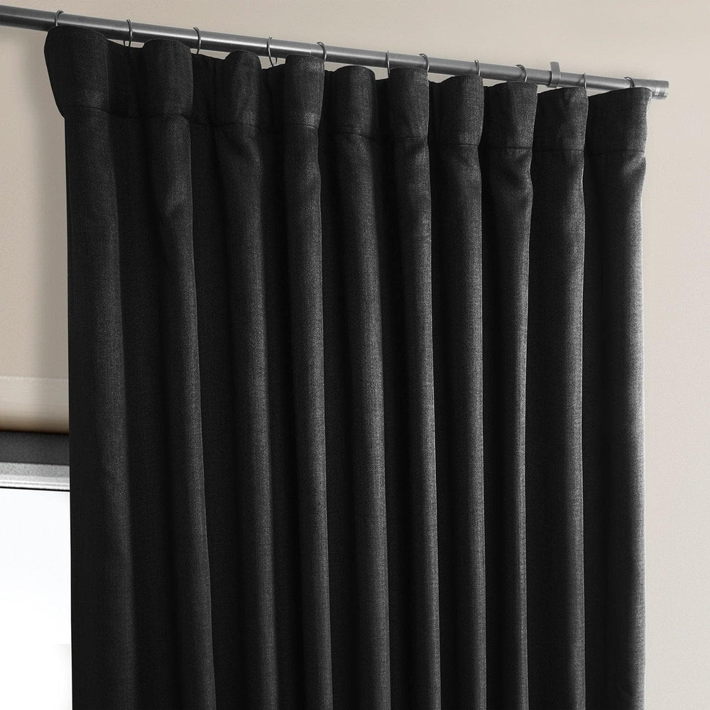 Essential Black Extra Wide Textured Faux Linen Room Darkening Curtain - HalfPriceDrapes.com