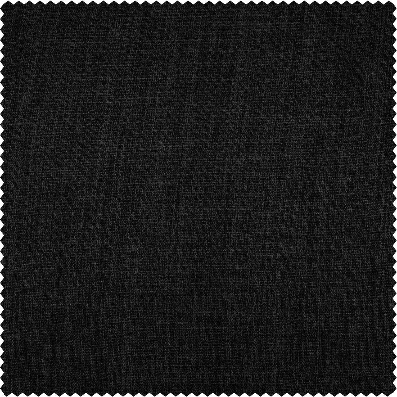 Essential Black Extra Wide Textured Faux Linen Room Darkening Curtain