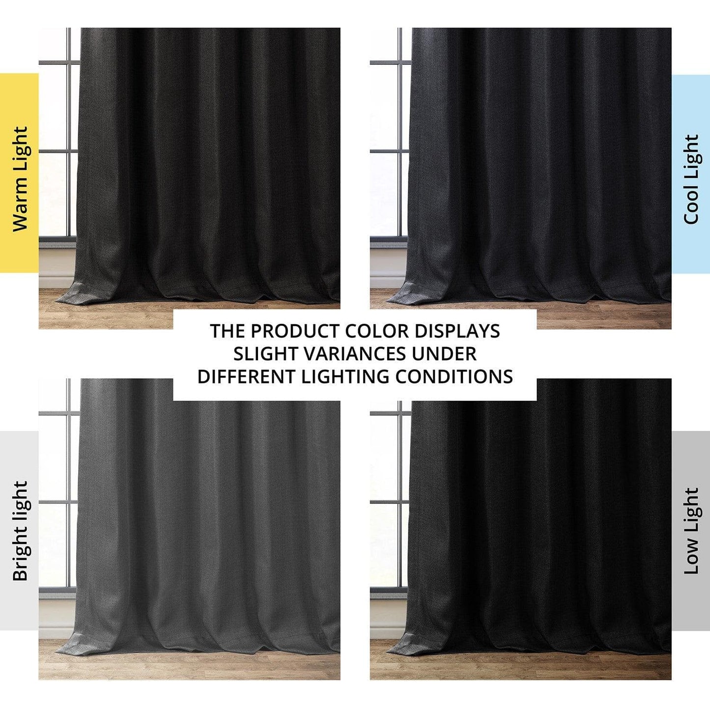 Essential Black Textured Faux Linen Room Darkening Curtain - HalfPriceDrapes.com