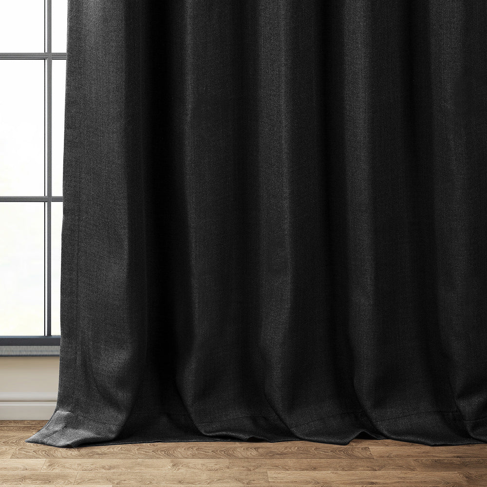 Essential Black Textured Faux Linen Custom Curtain