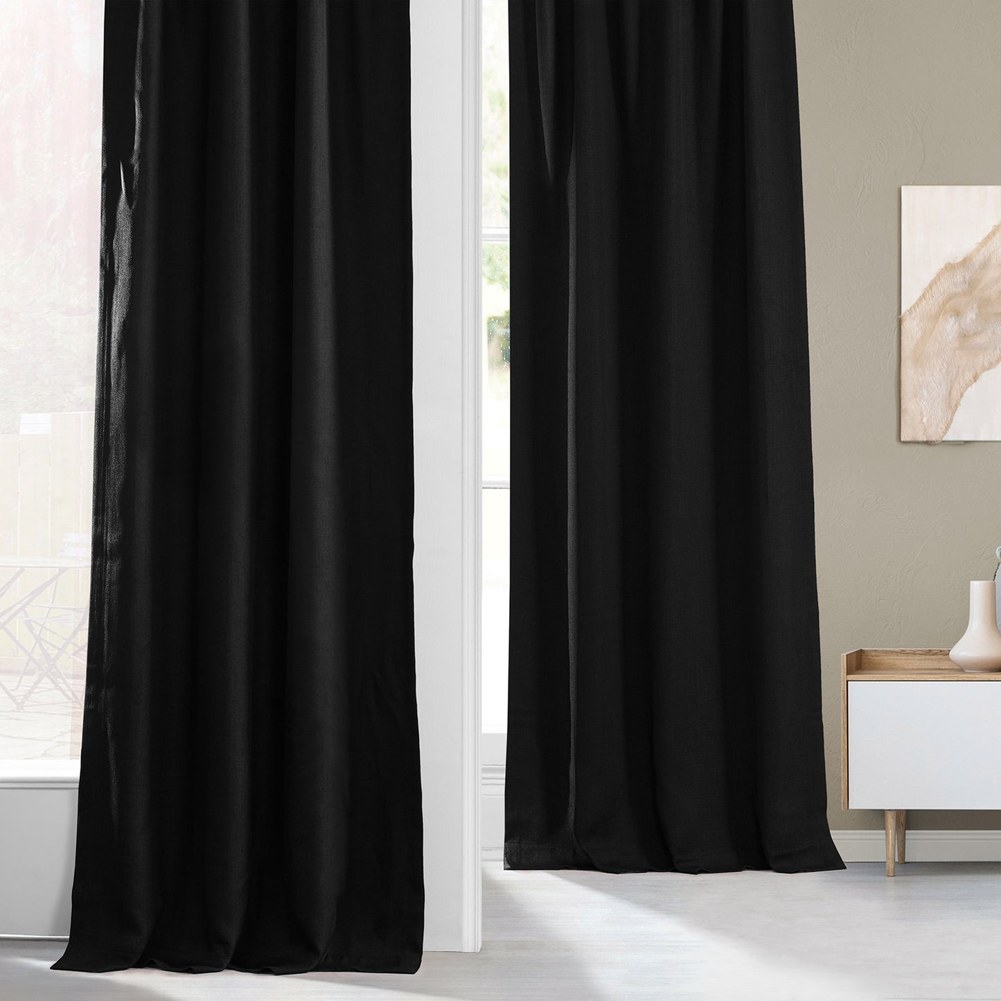 Essential Black Textured Faux Linen Custom Curtain