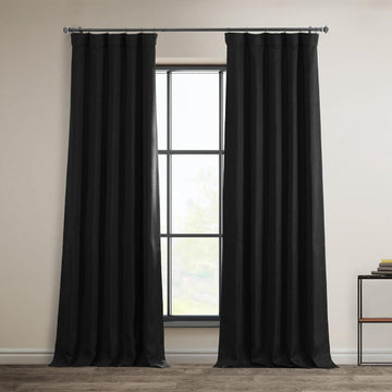 Essential Black Textured Faux Linen Room Darkening Curtain