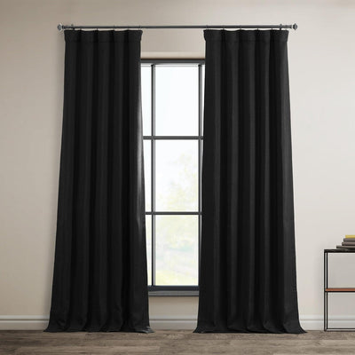 Essential Black Textured Faux Linen Room Darkening Curtain