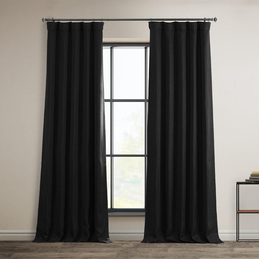 Essential Black Textured Faux Linen Room Darkening Curtain - HalfPriceDrapes.com