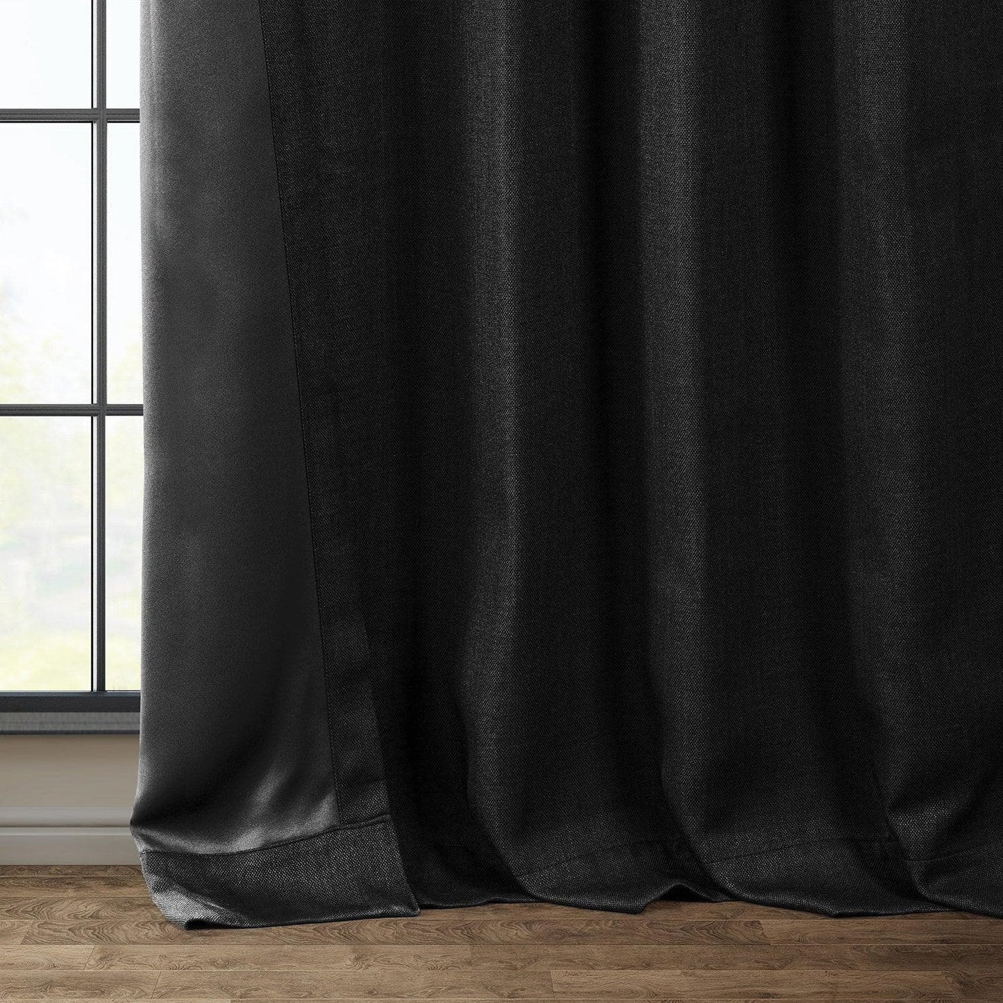 Essential Black Textured Faux Linen Room Darkening Curtain - HalfPriceDrapes.com