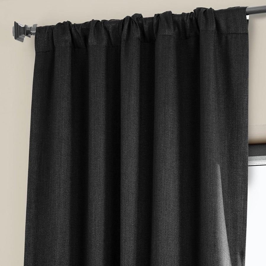 Essential Black Textured Faux Linen Room Darkening Curtain - HalfPriceDrapes.com