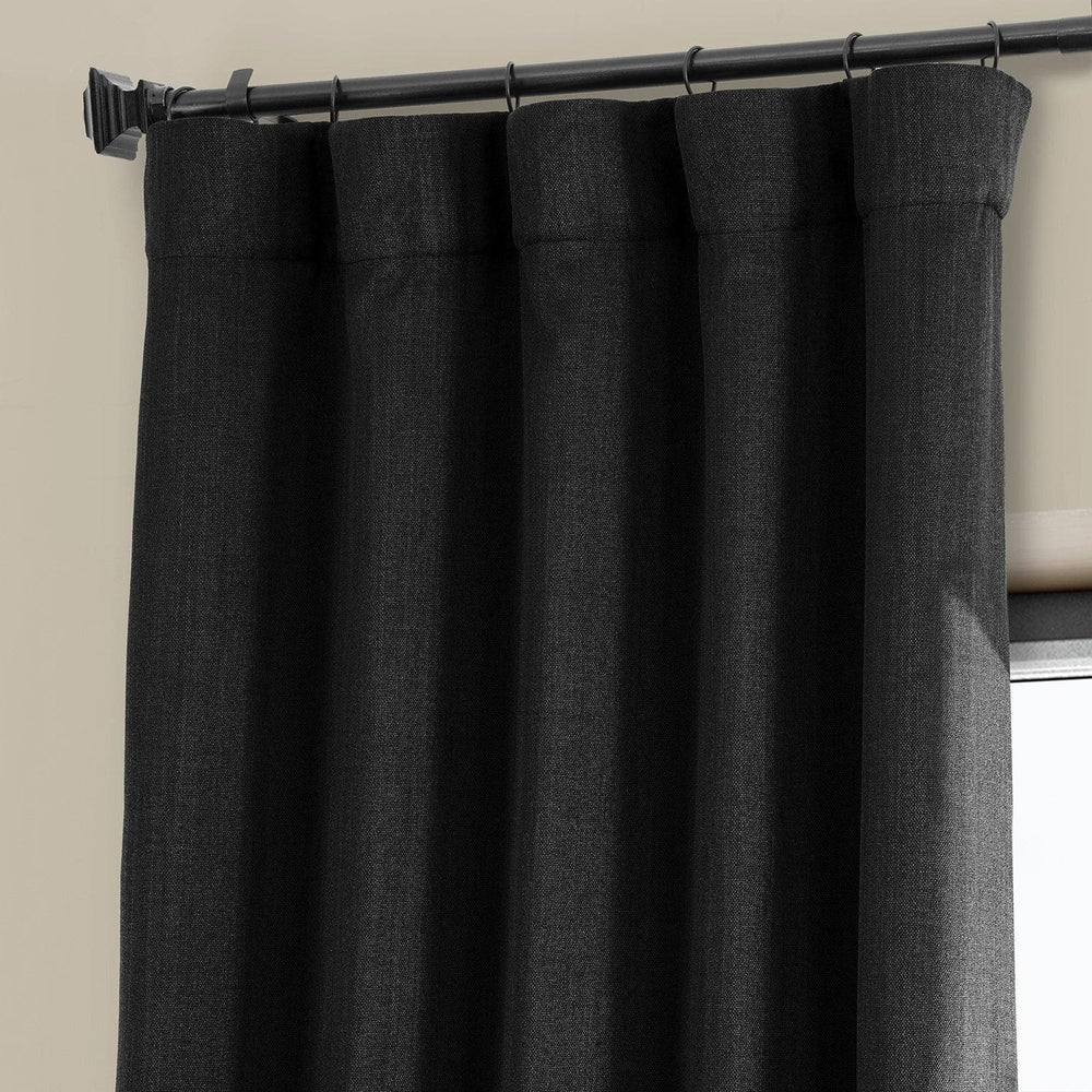 Essential Black Textured Faux Linen Room Darkening Curtain - HalfPriceDrapes.com