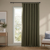 Khaki Green Extra Wide Textured Faux Linen Room Darkening Curtain
