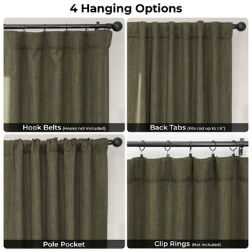 Khaki Green Extra Wide Textured Faux Linen Room Darkening Curtain