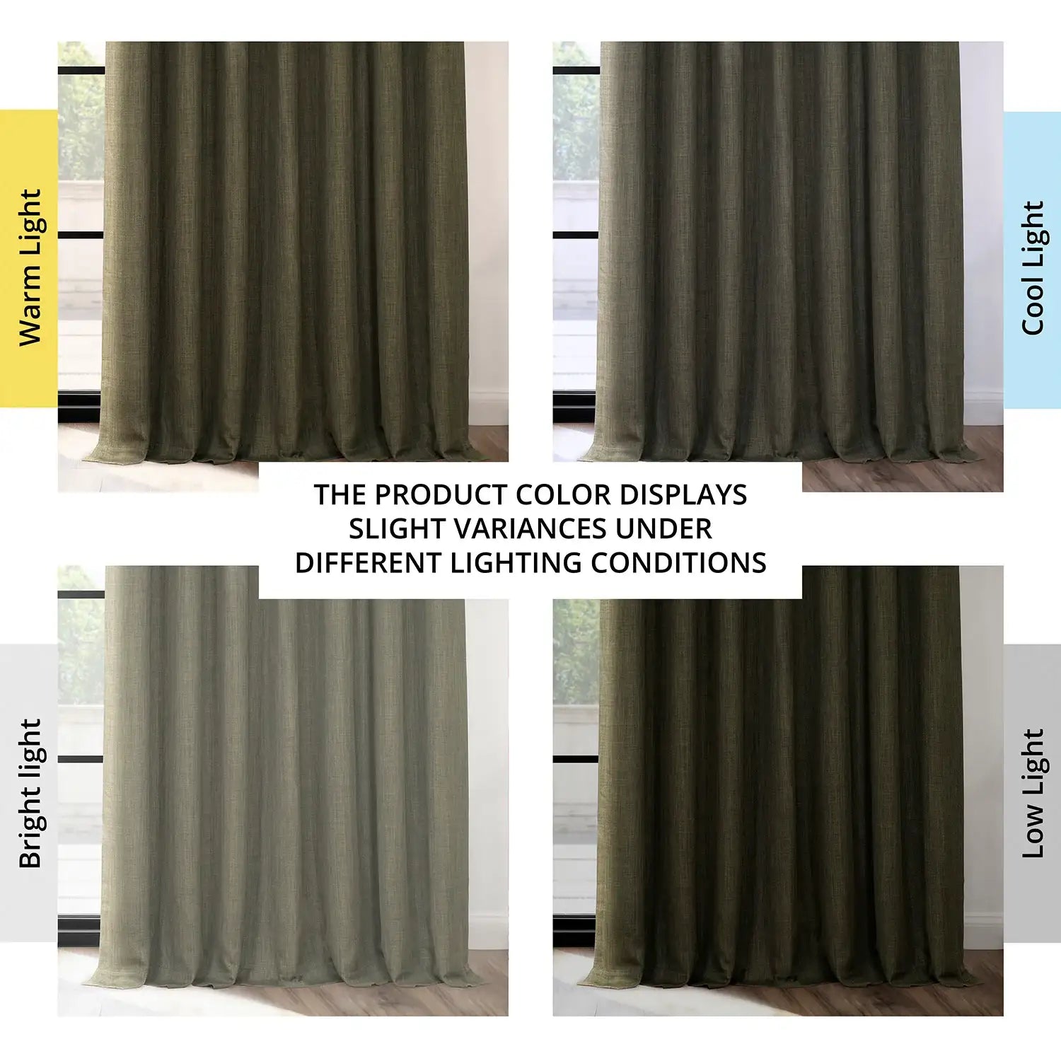 Khaki Green Extra Wide Textured Faux Linen Room Darkening Curtain