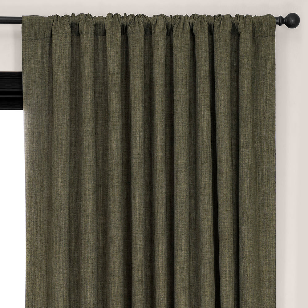 Khaki Green Extra Wide Textured Faux Linen Room Darkening Curtain