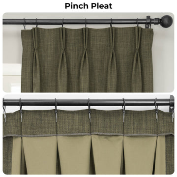 Khaki Green Pinch Pleat Textured Faux Linen Room Darkening Curtain