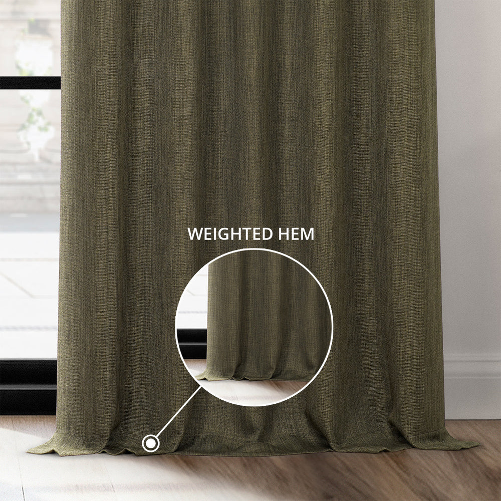 Khaki Green Textured Faux Linen Custom Curtain