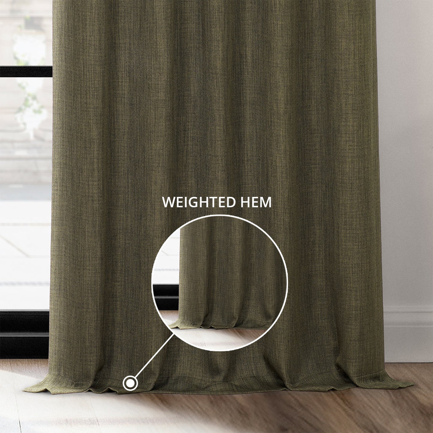 Khaki Green Textured Faux Linen Custom Curtain