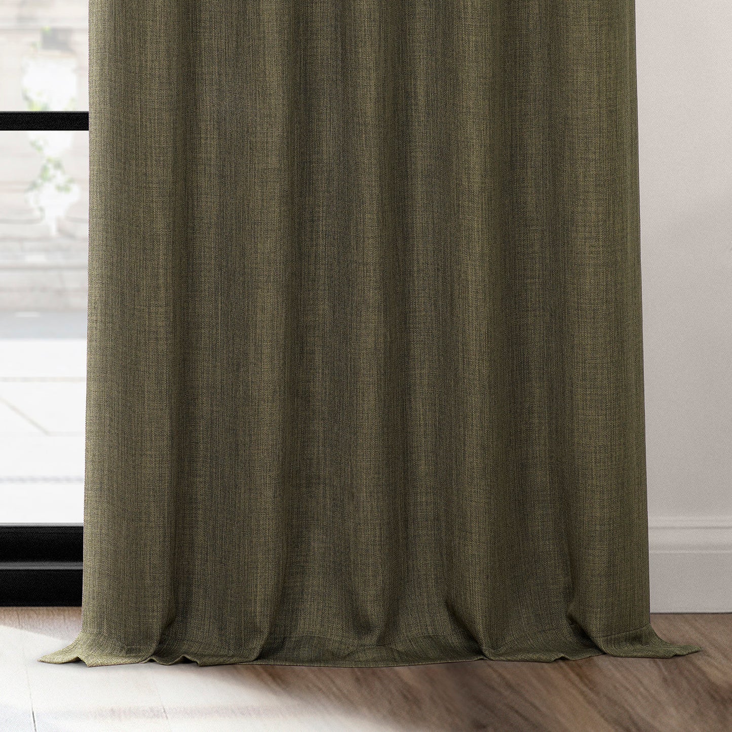 Khaki Green Textured Faux Linen Custom Curtain