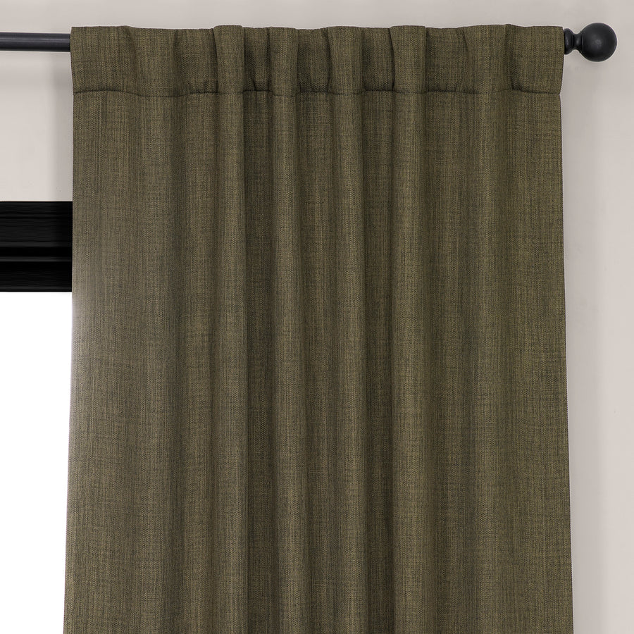 Khaki Green Textured Faux Linen Room Darkening Curtain