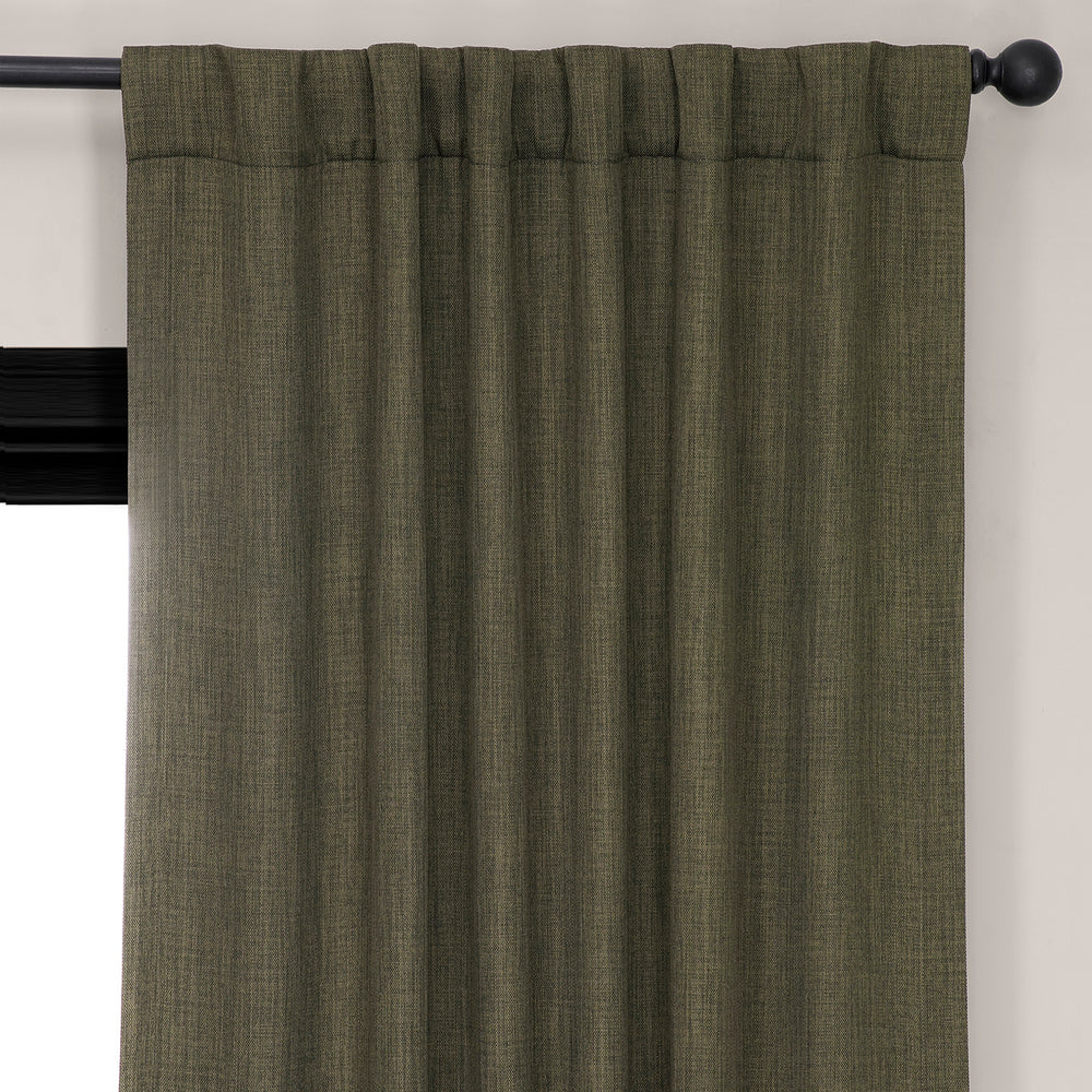 Khaki Green Textured Faux Linen Room Darkening Curtain