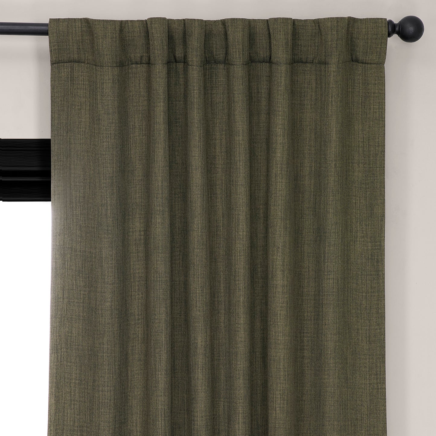 Khaki Green Textured Faux Linen Room Darkening Curtain