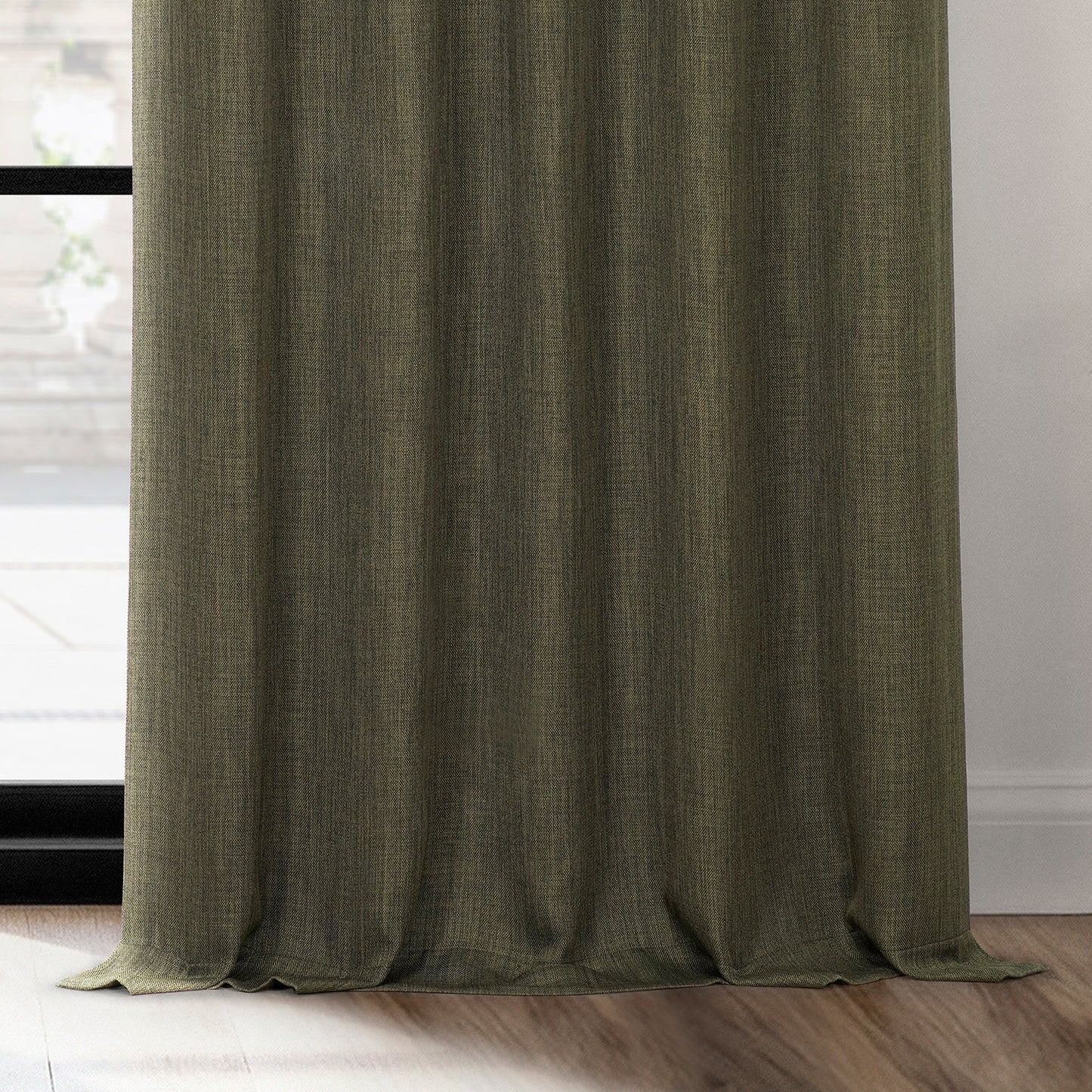 Khaki Green Textured Faux Linen Room Darkening Curtain