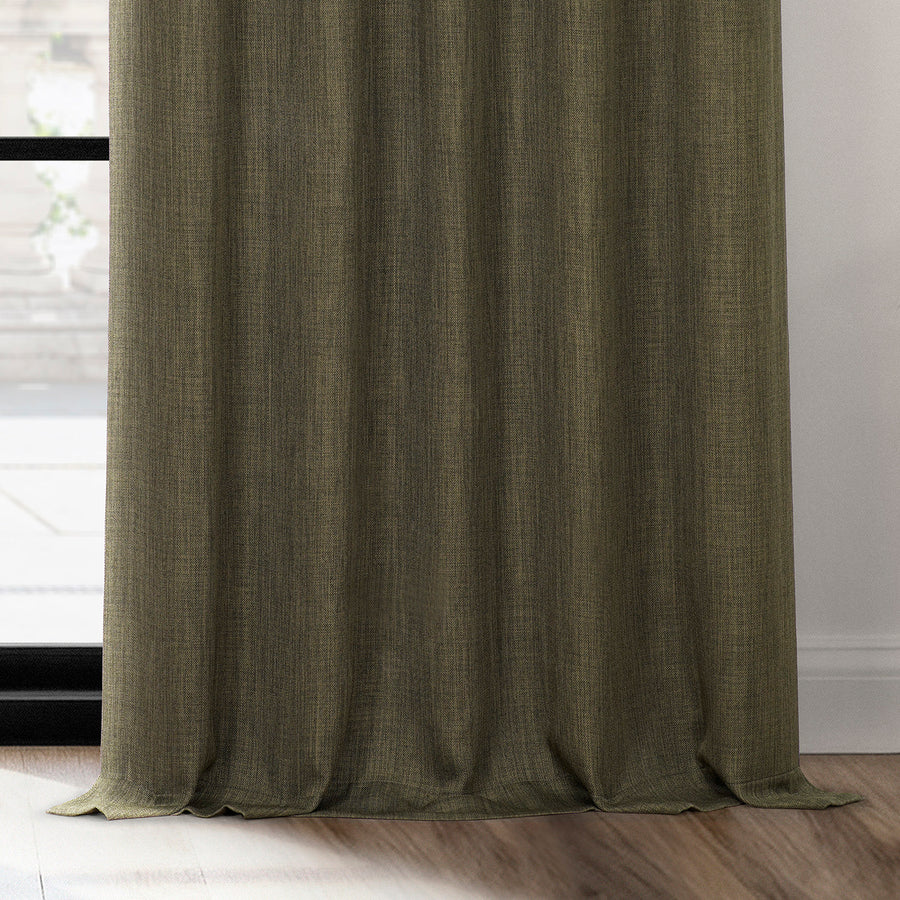 Khaki Green French Pleat Textured Faux Linen Room Darkening Curtain