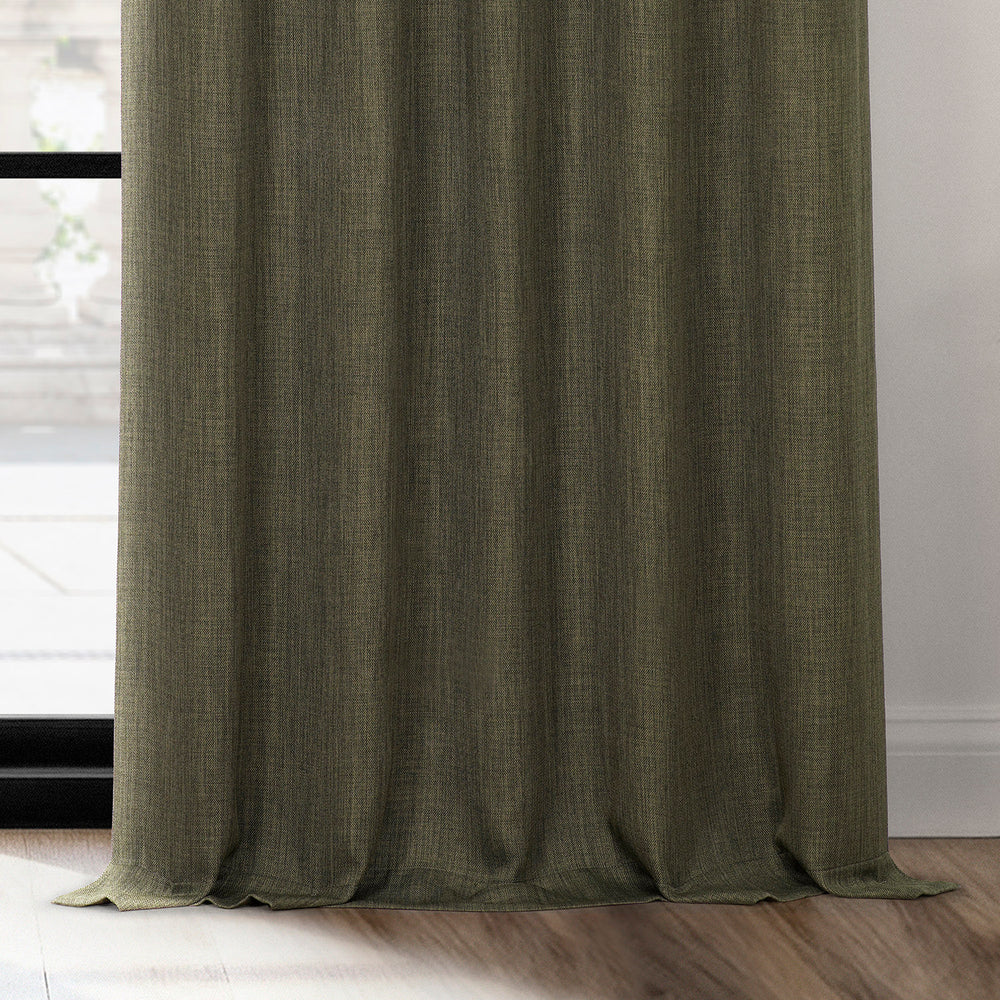 Khaki Green French Pleat Textured Faux Linen Room Darkening Curtain