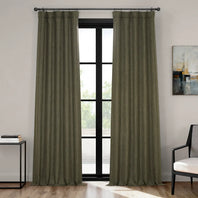 Khaki Green Textured Faux Linen Room Darkening Curtain
