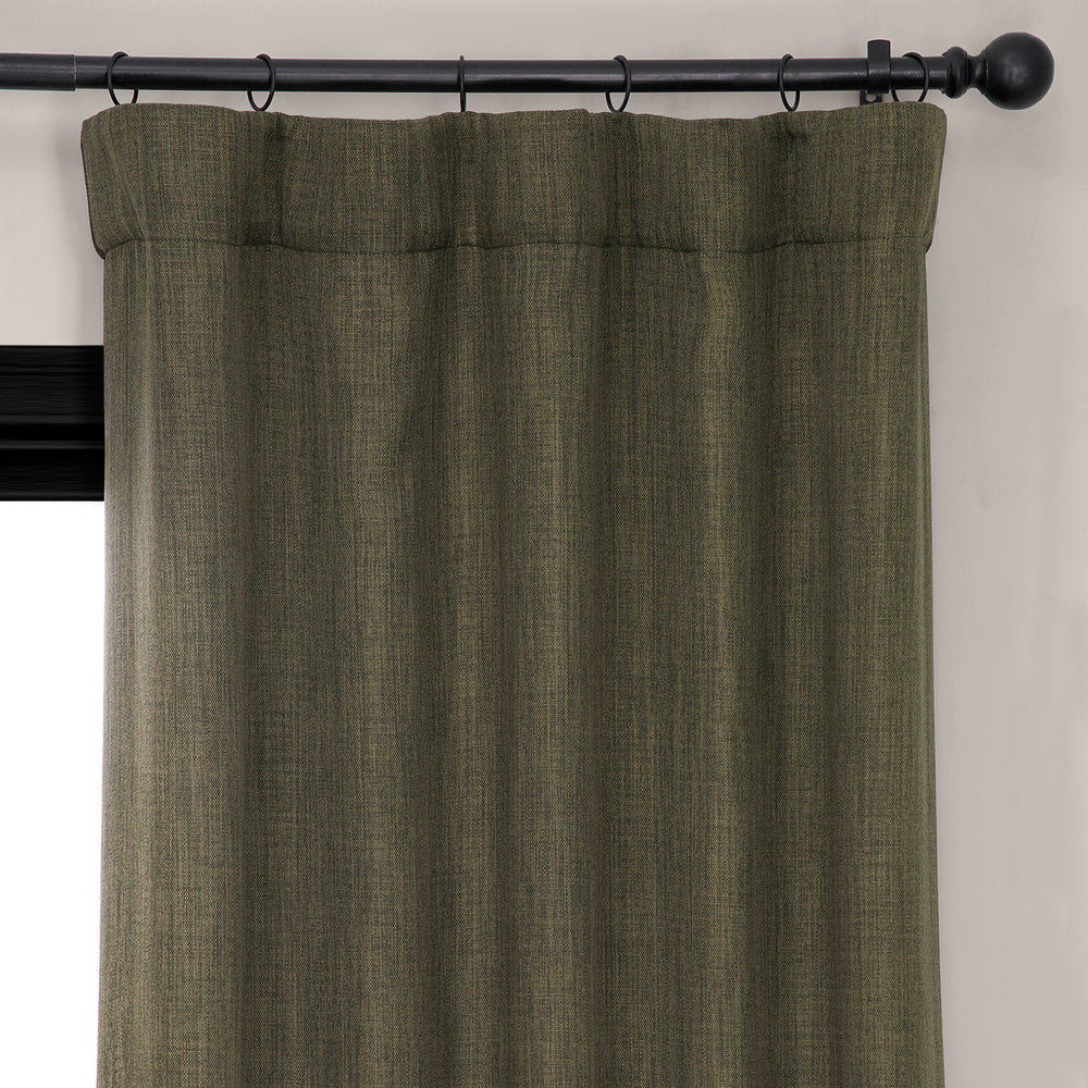 Khaki Green Textured Faux Linen Room Darkening Curtain
