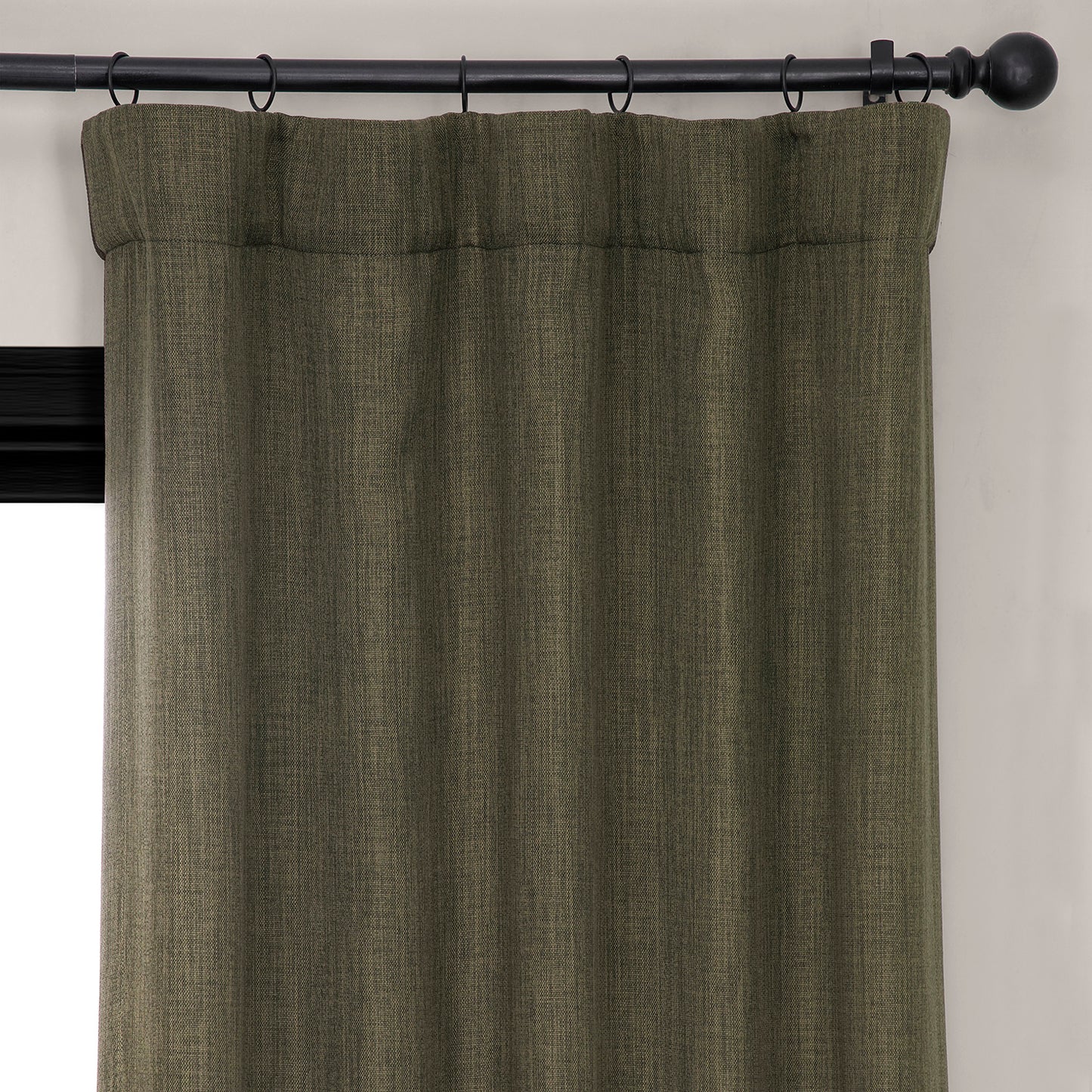 Khaki Green Textured Faux Linen Room Darkening Curtain